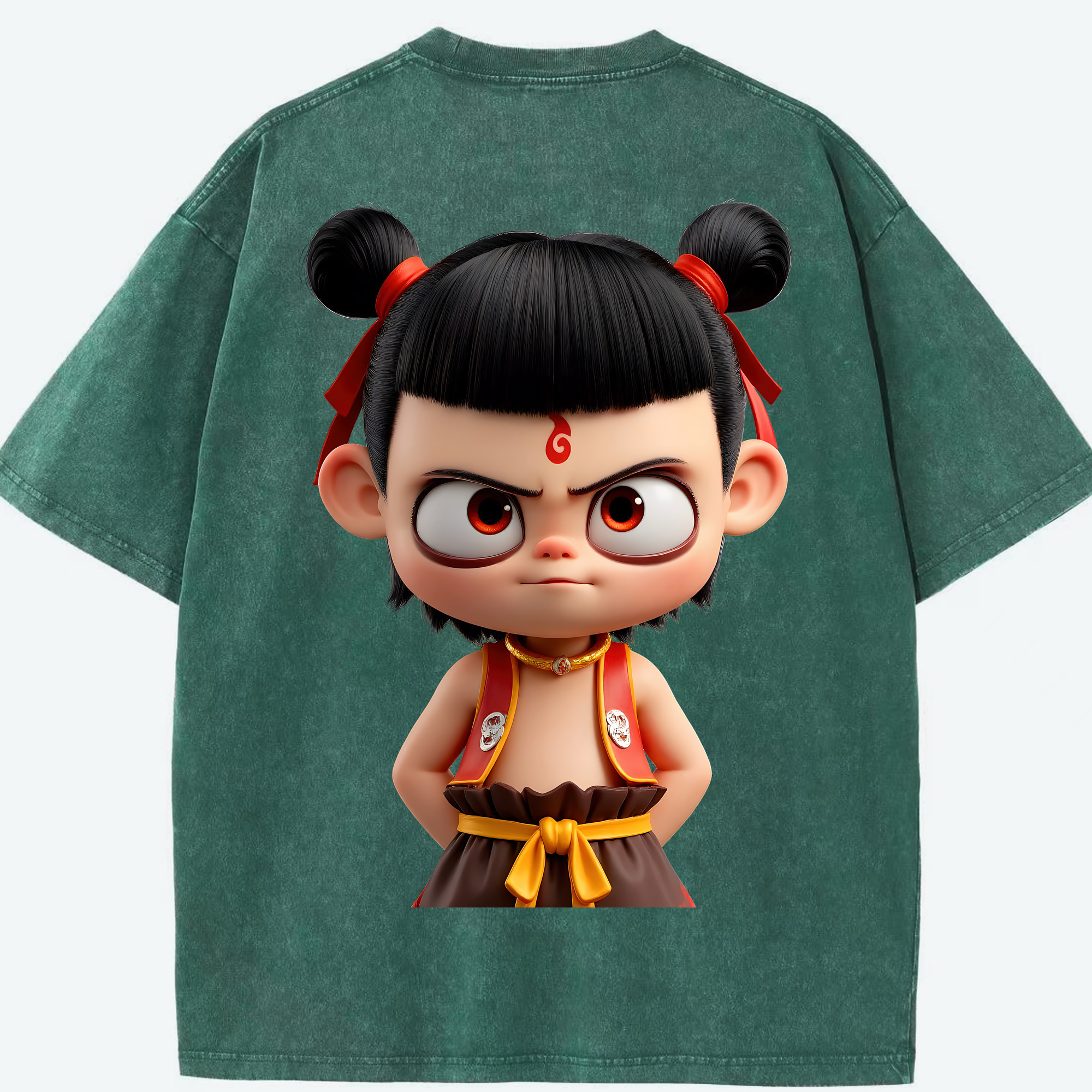 （画像用） Ne Zha 2 ナタ 魔童の大暴れ 綿100% ヴィンテージ風 半袖Tシャツ（背面プリント）